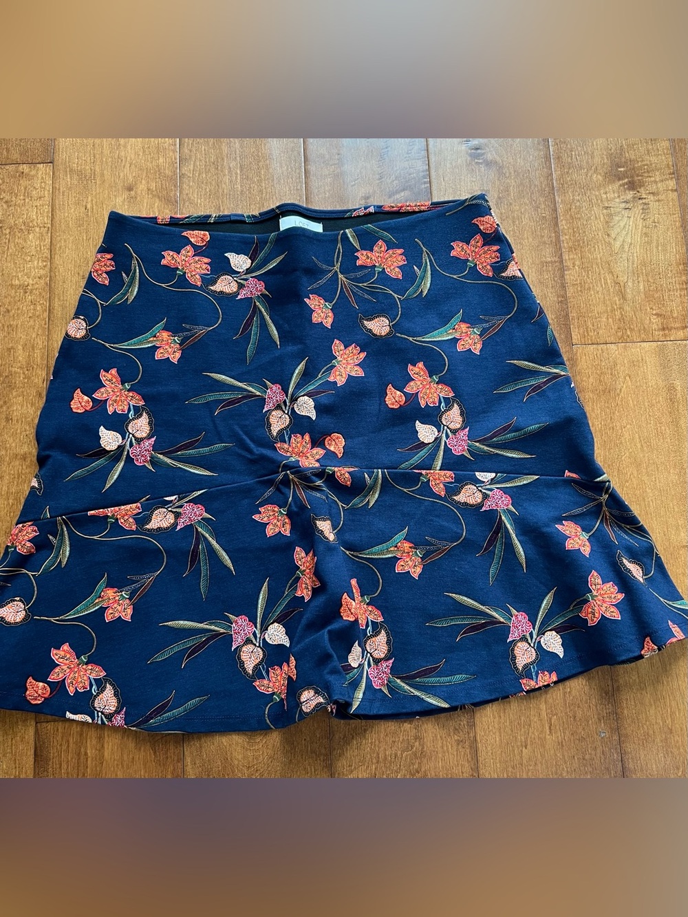 LOFT Navy Floral Mini Skirt with Orange Accents